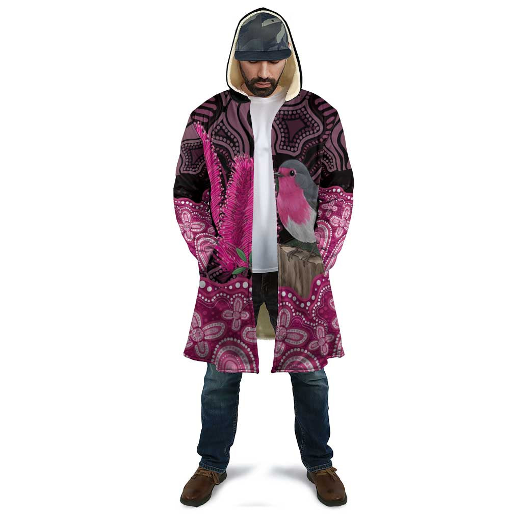 Australia Indigenous Cloak Breast Cancer Pink Robin Bottlebrush Aboriginal Art - Aussie Hoodie
