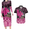 Australia Indigenous Couples Matching Long Sleeve Bodycon Dress and Hawaiian Shirt Breast Cancer Pink Robin Bottlebrush Aboriginal Art - Aussie Hoodie