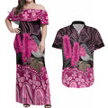 Australia Indigenous Couples Matching Off Shoulder Maxi Dress and Hawaiian Shirt Breast Cancer Pink Robin Bottlebrush Aboriginal Art - Aussie Hoodie