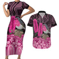 Australia Indigenous Couples Matching Short Sleeve Bodycon Dress and Hawaiian Shirt Breast Cancer Pink Robin Bottlebrush Aboriginal Art - Aussie Hoodie