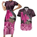 Australia Indigenous Couples Matching Short Sleeve Bodycon Dress and Hawaiian Shirt Breast Cancer Pink Robin Bottlebrush Aboriginal Art - Aussie Hoodie