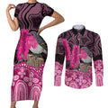 Australia Indigenous Couples Matching Short Sleeve Bodycon Dress and Long Sleeve Button Shirt Breast Cancer Pink Robin Bottlebrush Aboriginal Art - Aussie Hoodie