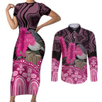 Australia Indigenous Couples Matching Short Sleeve Bodycon Dress and Long Sleeve Button Shirt Breast Cancer Pink Robin Bottlebrush Aboriginal Art - Aussie Hoodie
