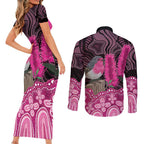 Australia Indigenous Couples Matching Short Sleeve Bodycon Dress and Long Sleeve Button Shirt Breast Cancer Pink Robin Bottlebrush Aboriginal Art - Aussie Hoodie