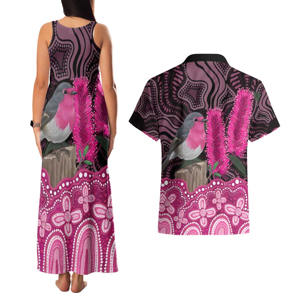 Australia Indigenous Couples Matching Tank Maxi Dress and Hawaiian Shirt Breast Cancer Pink Robin Bottlebrush Aboriginal Art - Aussie Hoodie