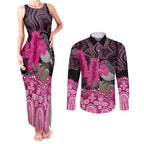 Australia Indigenous Couples Matching Tank Maxi Dress and Long Sleeve Button Shirt Breast Cancer Pink Robin Bottlebrush Aboriginal Art - Aussie Hoodie