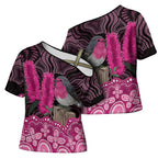 Australia Indigenous Cross Shoulder Shirt Breast Cancer Pink Robin Bottlebrush Aboriginal Art - Aussie Hoodie