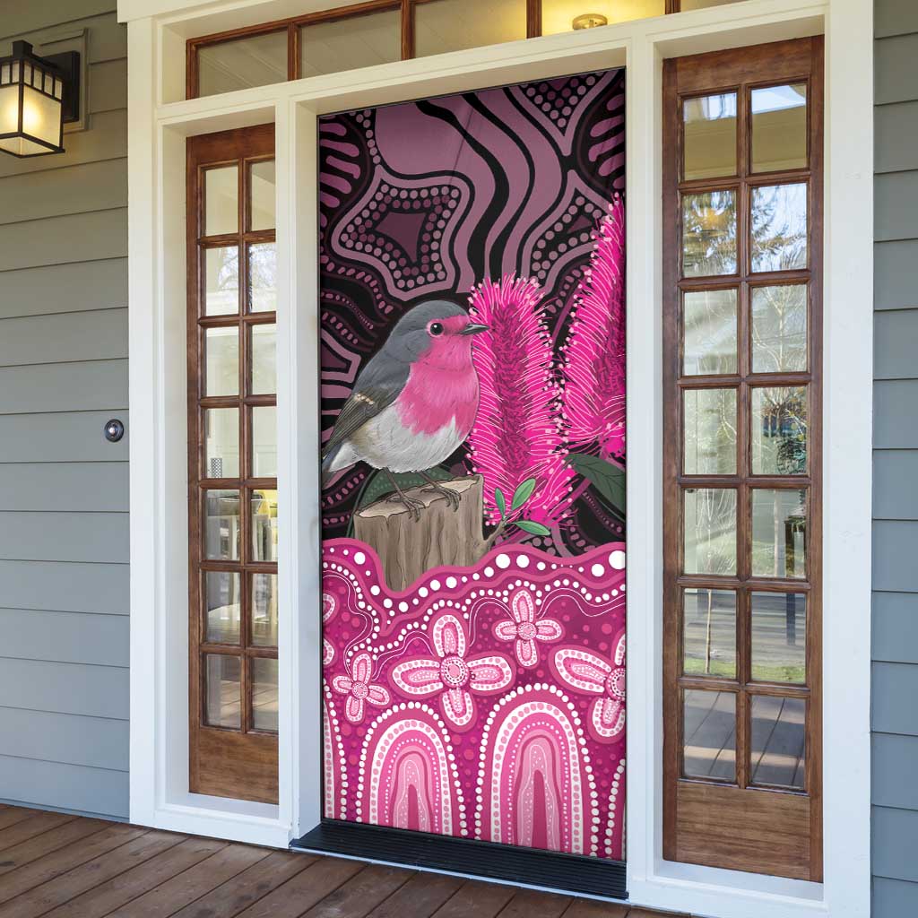 Australia Indigenous Door Cover Breast Cancer Pink Robin Bottlebrush Aboriginal Art - Aussie Hoodie