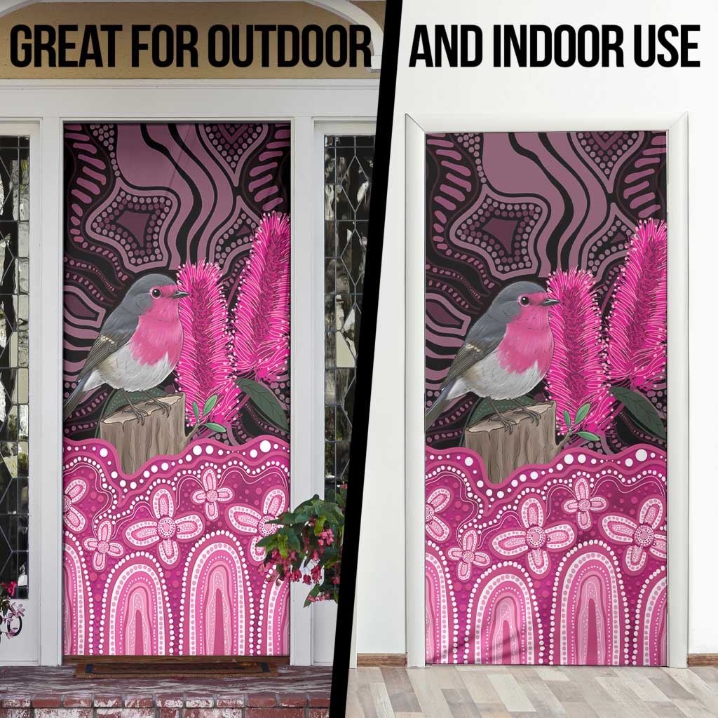 Australia Indigenous Door Cover Breast Cancer Pink Robin Bottlebrush Aboriginal Art - Aussie Hoodie