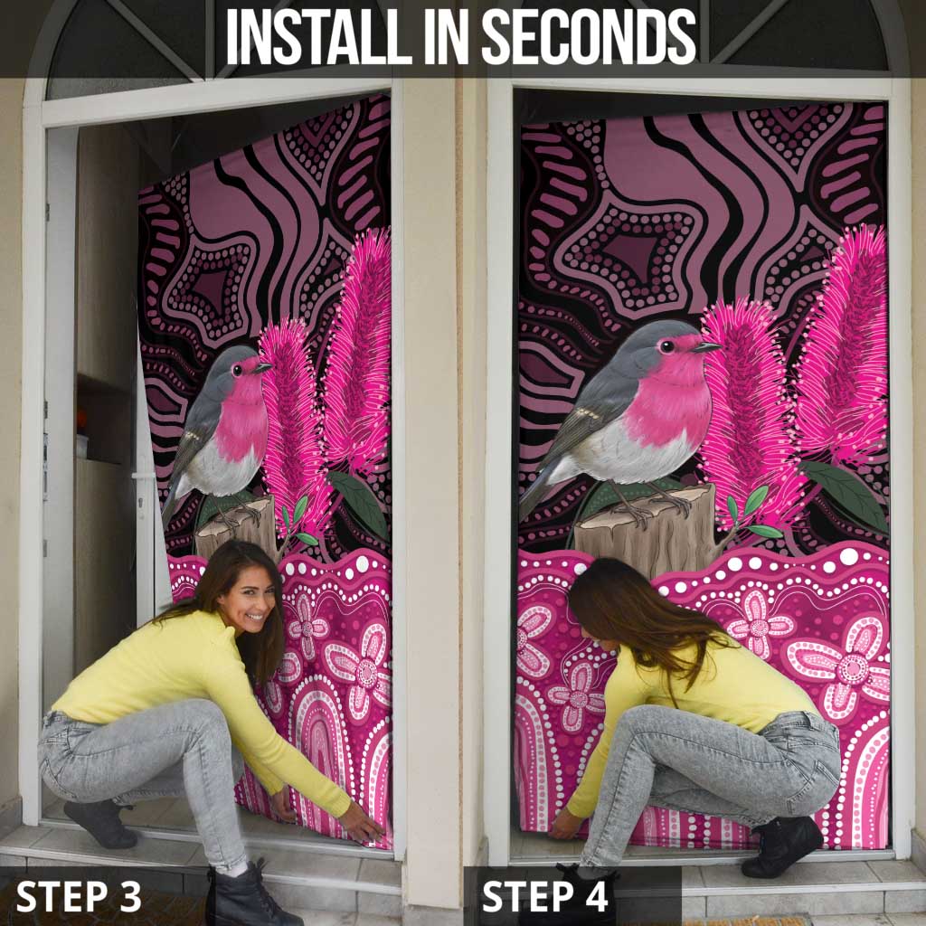Australia Indigenous Door Cover Breast Cancer Pink Robin Bottlebrush Aboriginal Art - Aussie Hoodie