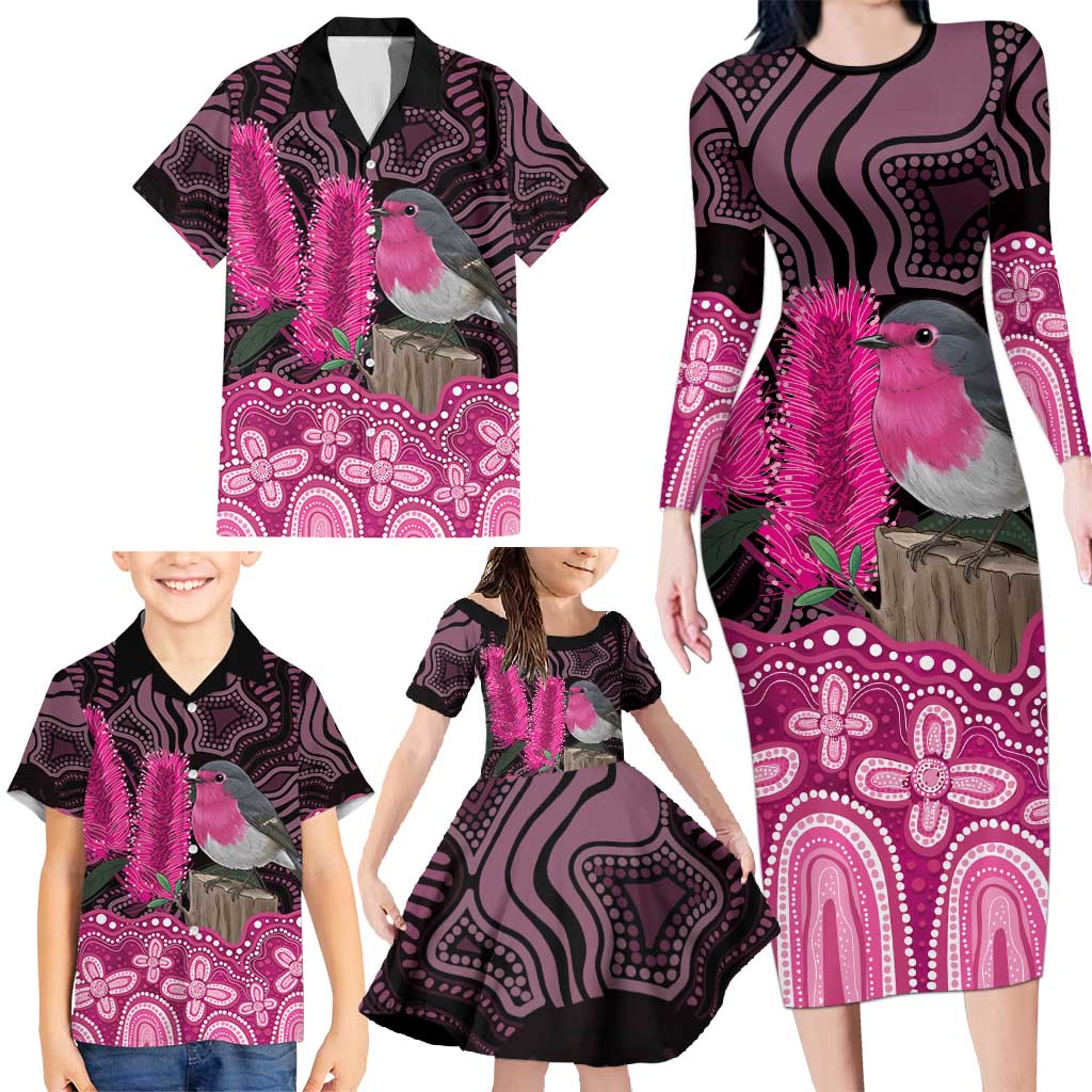 Australia Indigenous Family Matching Long Sleeve Bodycon Dress and Hawaiian Shirt Breast Cancer Pink Robin Bottlebrush Aboriginal Art - Aussie Hoodie