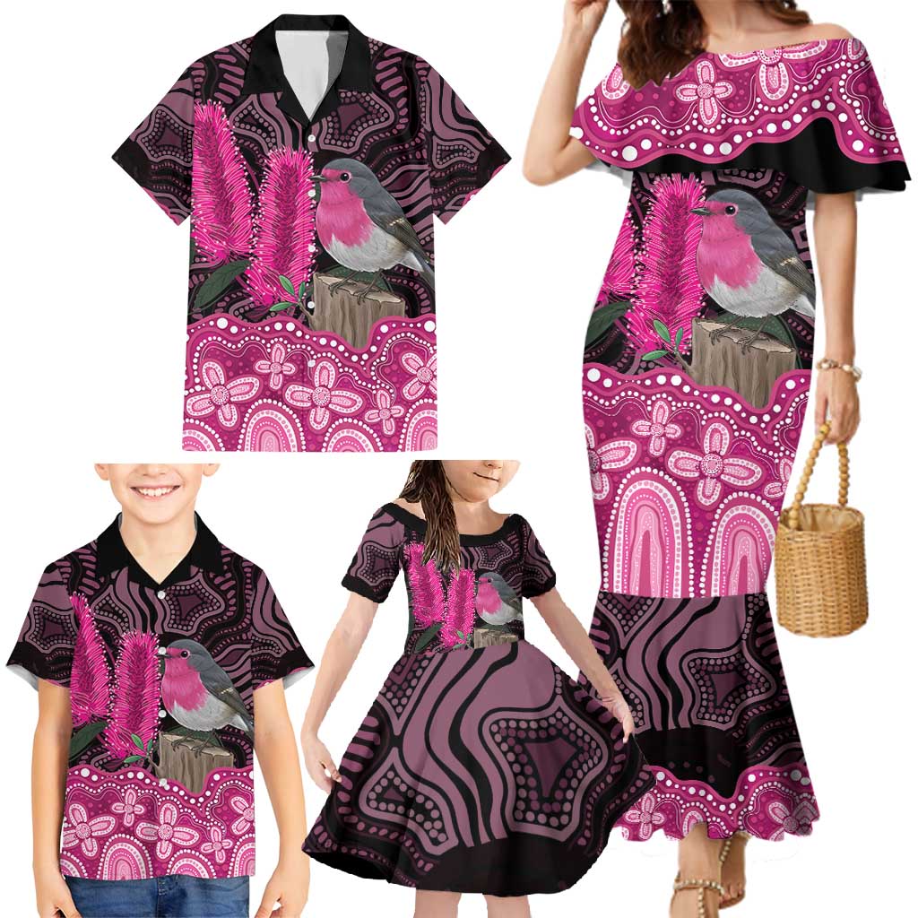 Australia Indigenous Family Matching Mermaid Dress and Hawaiian Shirt Breast Cancer Pink Robin Bottlebrush Aboriginal Art - Aussie Hoodie
