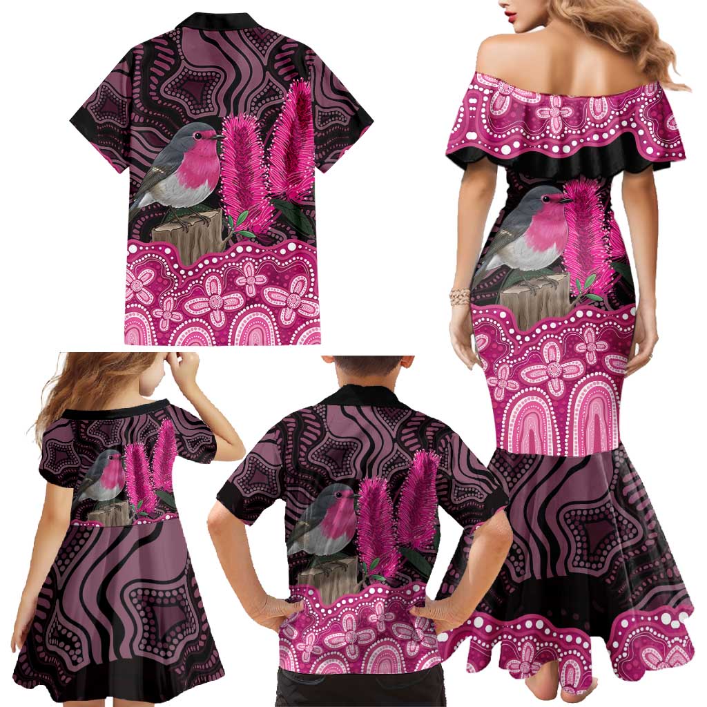 Australia Indigenous Family Matching Mermaid Dress and Hawaiian Shirt Breast Cancer Pink Robin Bottlebrush Aboriginal Art - Aussie Hoodie