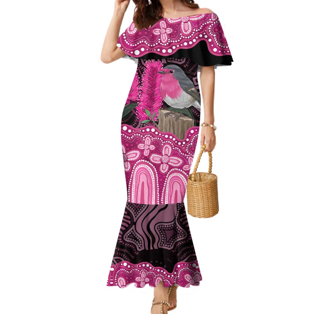 Australia Indigenous Family Matching Mermaid Dress and Hawaiian Shirt Breast Cancer Pink Robin Bottlebrush Aboriginal Art - Aussie Hoodie