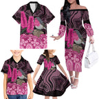 Australia Indigenous Family Matching Off The Shoulder Long Sleeve Dress and Hawaiian Shirt Breast Cancer Pink Robin Bottlebrush Aboriginal Art - Aussie Hoodie