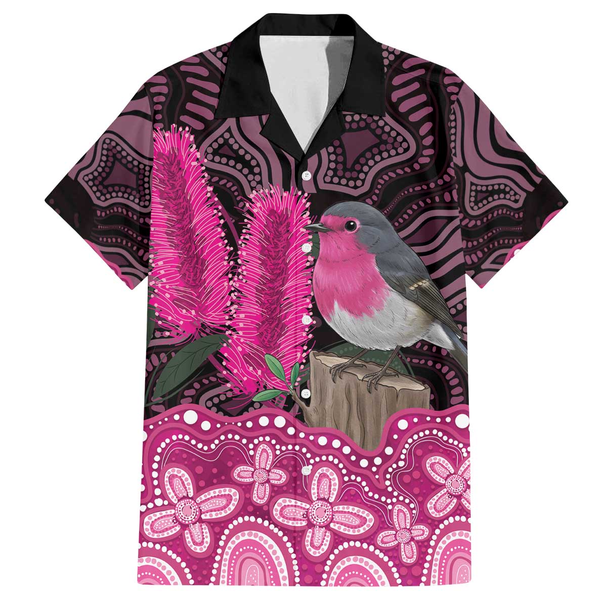 Australia Indigenous Family Matching Off The Shoulder Long Sleeve Dress and Hawaiian Shirt Breast Cancer Pink Robin Bottlebrush Aboriginal Art - Aussie Hoodie