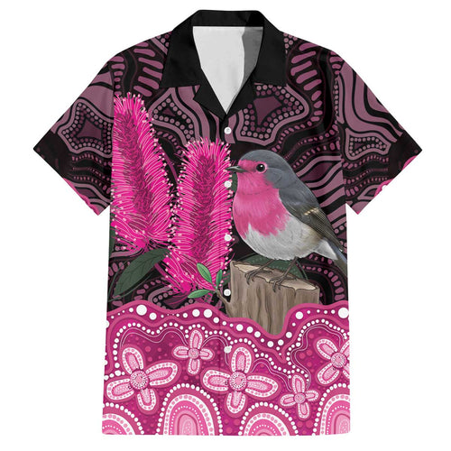 Australia Indigenous Family Matching Off The Shoulder Long Sleeve Dress and Hawaiian Shirt Breast Cancer Pink Robin Bottlebrush Aboriginal Art - Aussie Hoodie