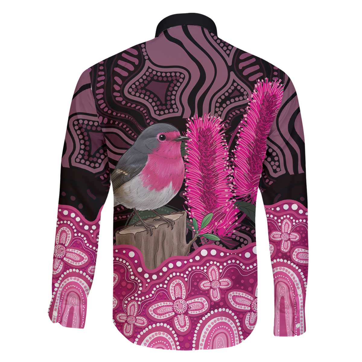 Australia Indigenous Family Matching Off The Shoulder Long Sleeve Dress and Hawaiian Shirt Breast Cancer Pink Robin Bottlebrush Aboriginal Art - Aussie Hoodie
