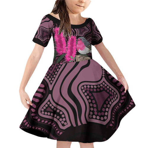 Australia Indigenous Family Matching Off Shoulder Short Dress and Hawaiian Shirt Breast Cancer Pink Robin Bottlebrush Aboriginal Art - Aussie Hoodie