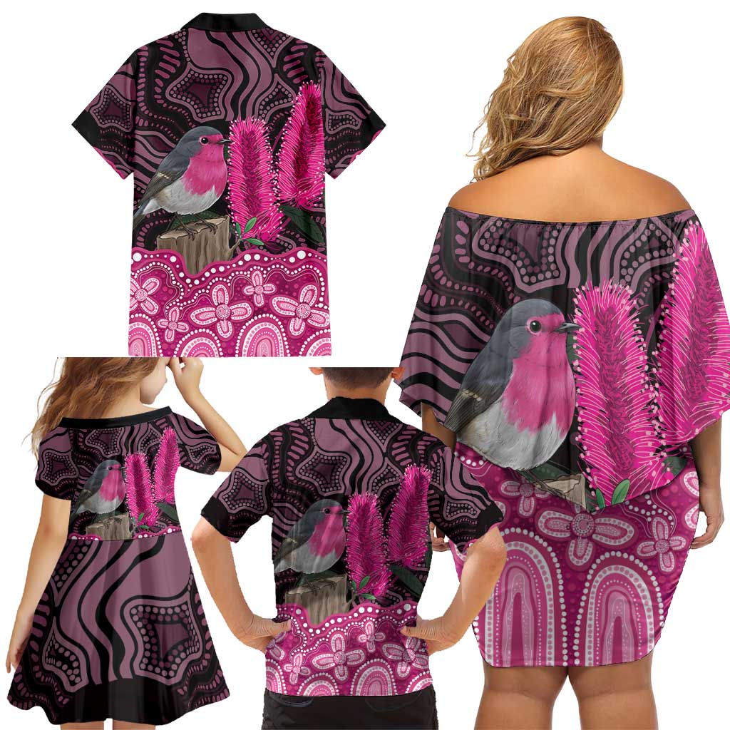 Australia Indigenous Family Matching Off Shoulder Short Dress and Hawaiian Shirt Breast Cancer Pink Robin Bottlebrush Aboriginal Art - Aussie Hoodie