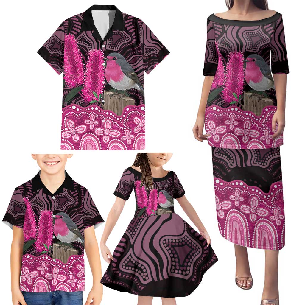 Australia Indigenous Family Matching Puletasi and Hawaiian Shirt Breast Cancer Pink Robin Bottlebrush Aboriginal Art - Aussie Hoodie