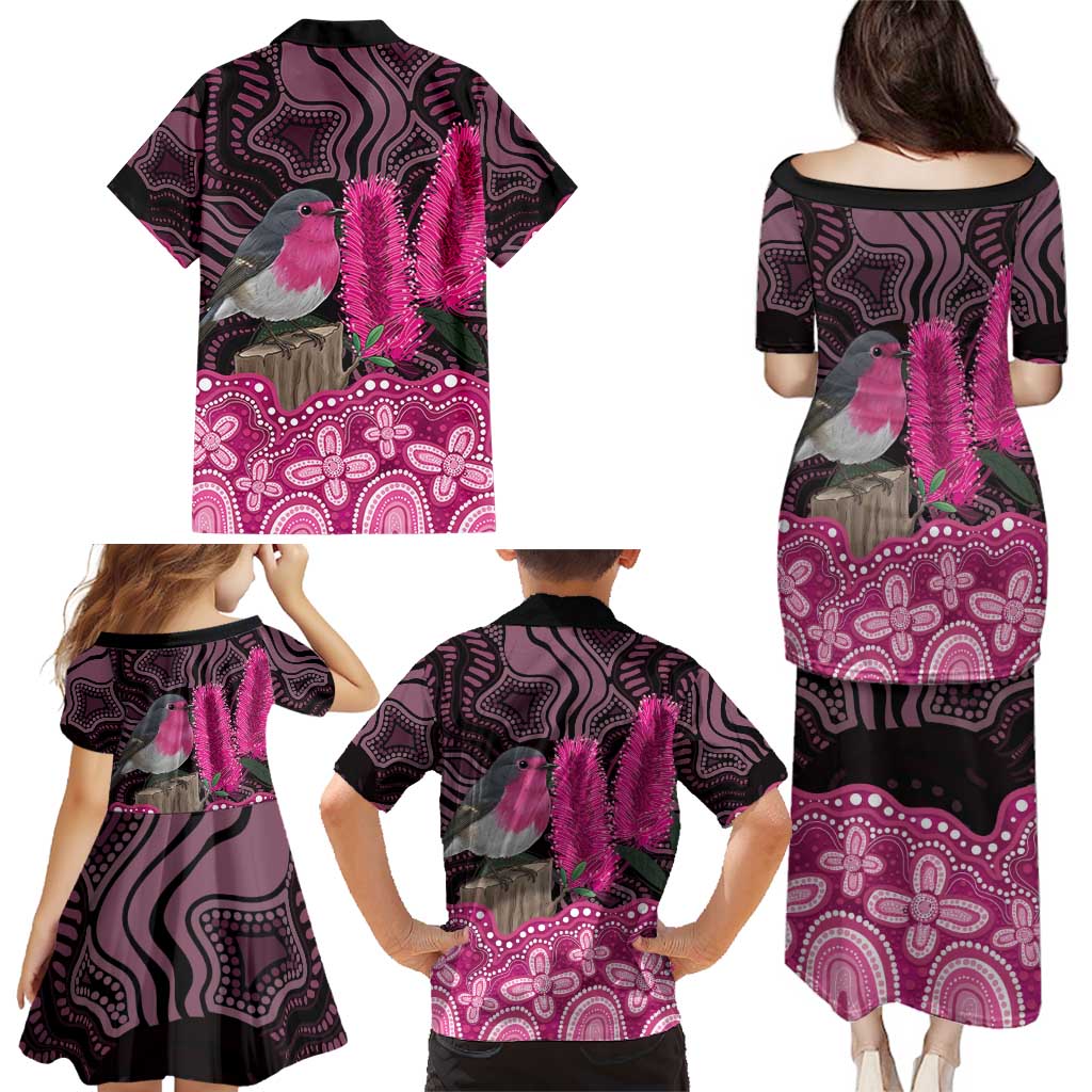 Australia Indigenous Family Matching Puletasi and Hawaiian Shirt Breast Cancer Pink Robin Bottlebrush Aboriginal Art - Aussie Hoodie