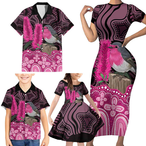 Australia Indigenous Family Matching Short Sleeve Bodycon Dress and Hawaiian Shirt Breast Cancer Pink Robin Bottlebrush Aboriginal Art - Aussie Hoodie