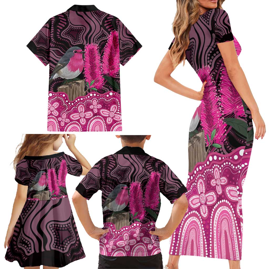 Australia Indigenous Family Matching Short Sleeve Bodycon Dress and Hawaiian Shirt Breast Cancer Pink Robin Bottlebrush Aboriginal Art - Aussie Hoodie