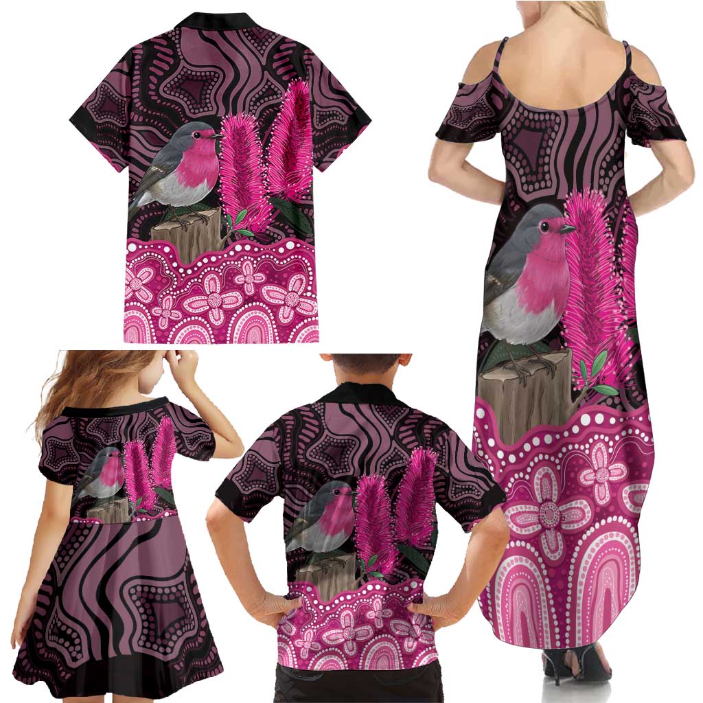 Australia Indigenous Family Matching Summer Maxi Dress and Hawaiian Shirt Breast Cancer Pink Robin Bottlebrush Aboriginal Art - Aussie Hoodie