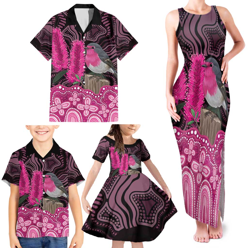 Australia Indigenous Family Matching Tank Maxi Dress and Hawaiian Shirt Breast Cancer Pink Robin Bottlebrush Aboriginal Art - Aussie Hoodie