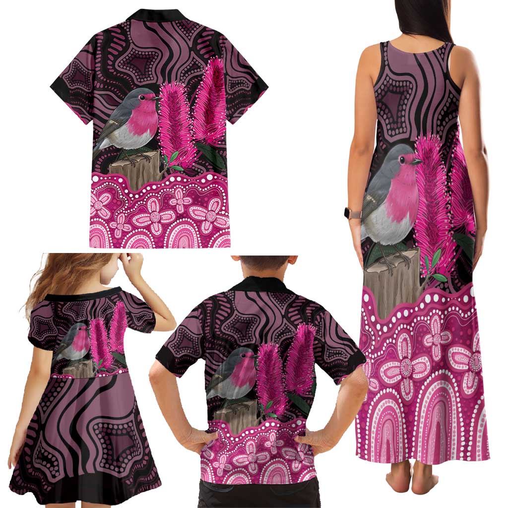 Australia Indigenous Family Matching Tank Maxi Dress and Hawaiian Shirt Breast Cancer Pink Robin Bottlebrush Aboriginal Art - Aussie Hoodie