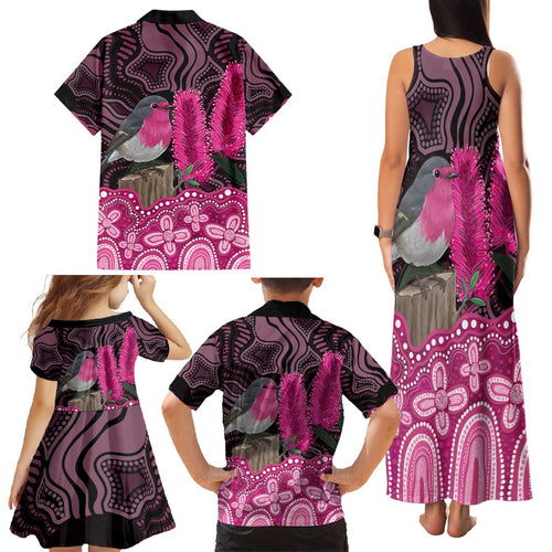 Australia Indigenous Family Matching Tank Maxi Dress and Hawaiian Shirt Breast Cancer Pink Robin Bottlebrush Aboriginal Art - Aussie Hoodie
