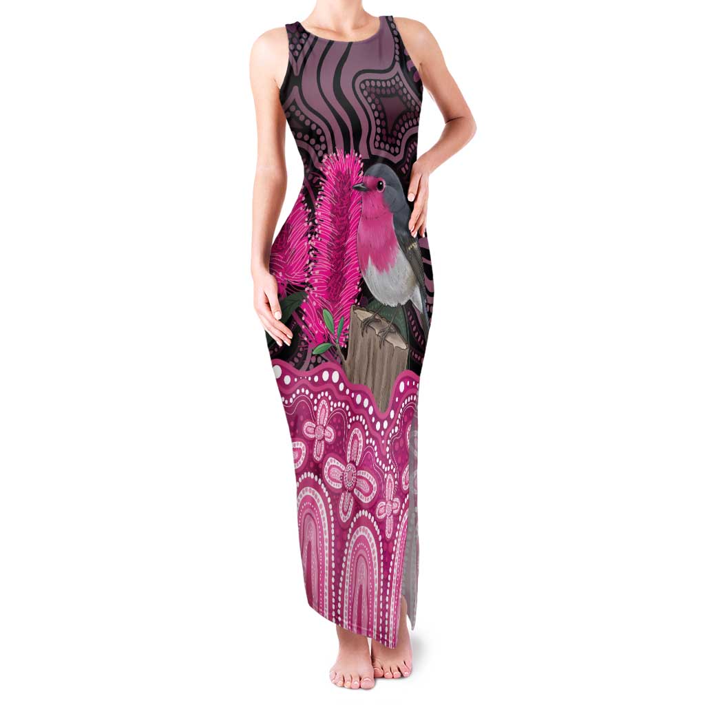 Australia Indigenous Family Matching Tank Maxi Dress and Hawaiian Shirt Breast Cancer Pink Robin Bottlebrush Aboriginal Art - Aussie Hoodie