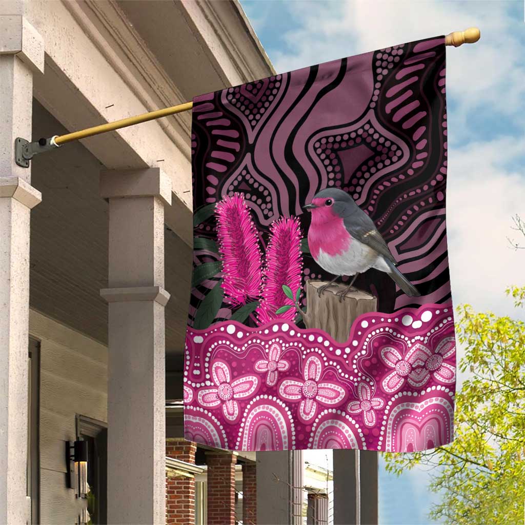 Australia Indigenous Garden Flag Breast Cancer Pink Robin Bottlebrush Aboriginal Art - Aussie Hoodie