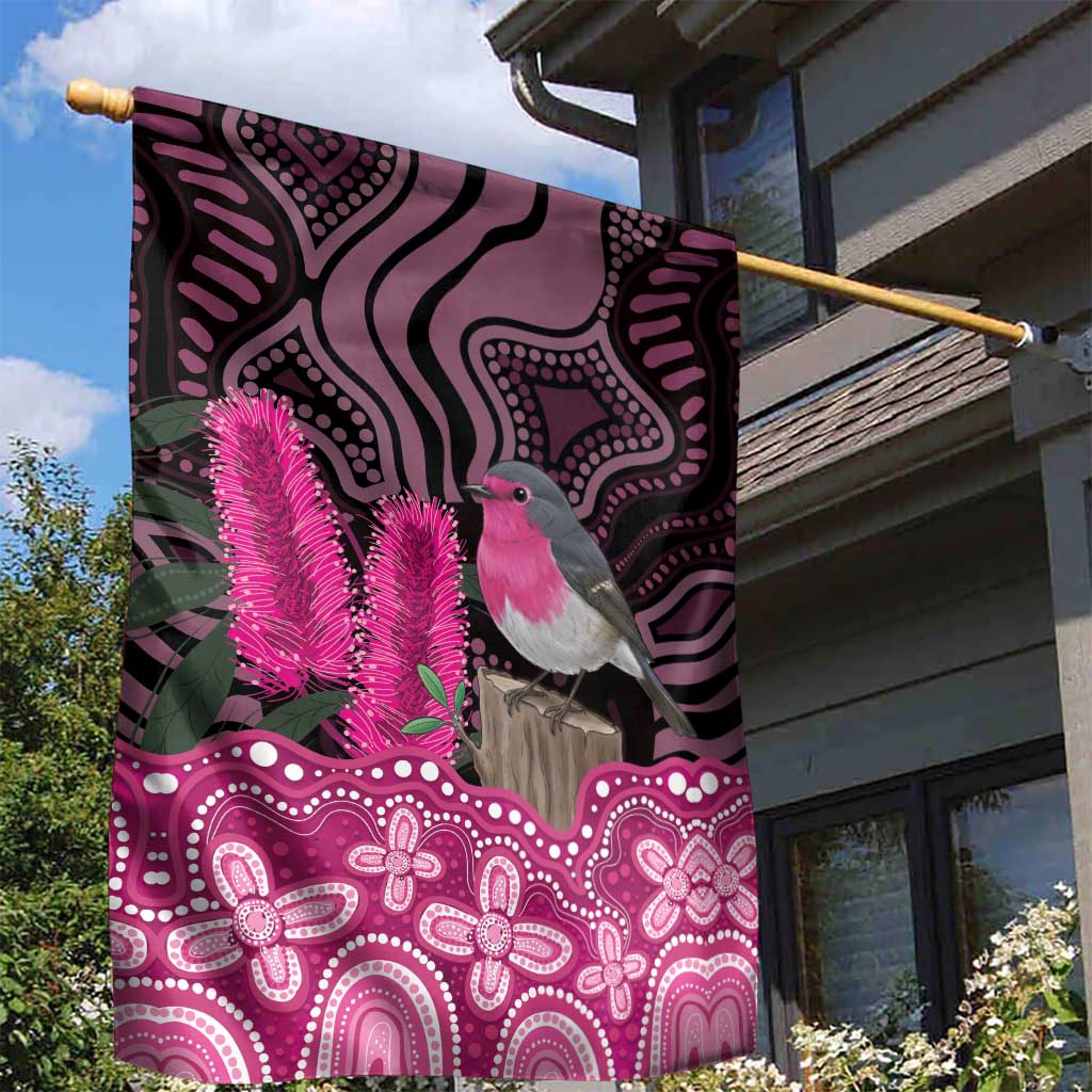 Australia Indigenous Garden Flag Breast Cancer Pink Robin Bottlebrush Aboriginal Art - Aussie Hoodie