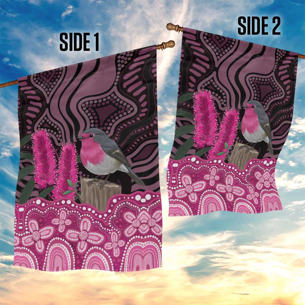 Australia Indigenous Garden Flag Breast Cancer Pink Robin Bottlebrush Aboriginal Art - Aussie Hoodie