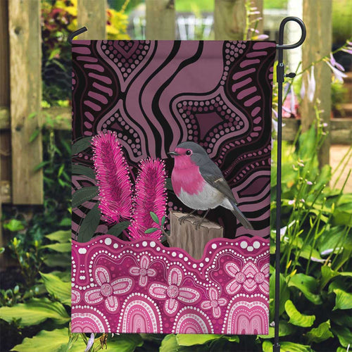 Australia Indigenous Garden Flag Breast Cancer Pink Robin Bottlebrush Aboriginal Art - Aussie Hoodie
