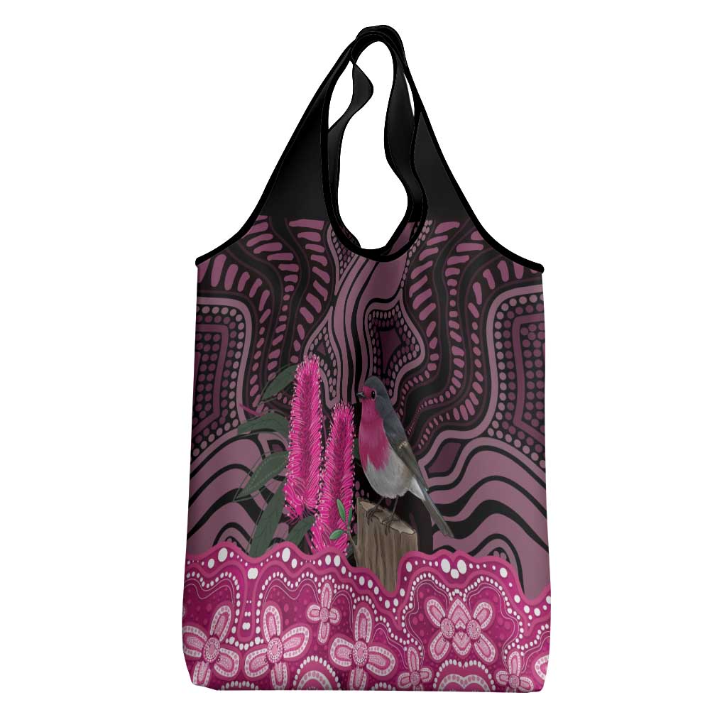 Australia Indigenous Grocery Bag Breast Cancer Pink Robin Bottlebrush Aboriginal Art - Aussie Hoodie