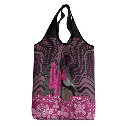 Australia Indigenous Grocery Bag Breast Cancer Pink Robin Bottlebrush Aboriginal Art - Aussie Hoodie