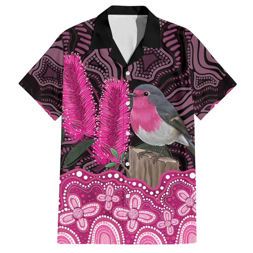 Australia Indigenous Hawaiian Shirt Breast Cancer Pink Robin Bottlebrush Aboriginal Art - Aussie Hoodie