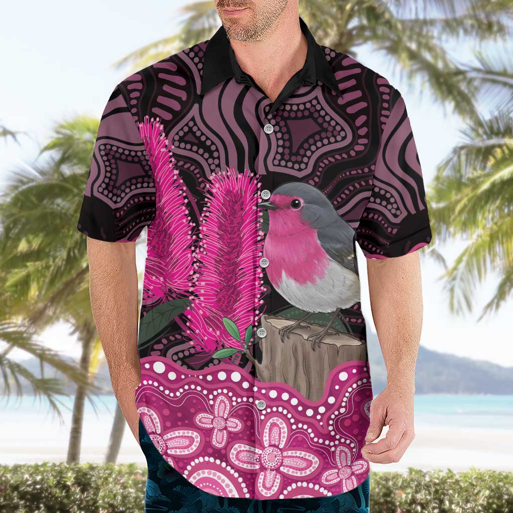 Australia Indigenous Hawaiian Shirt Breast Cancer Pink Robin Bottlebrush Aboriginal Art - Aussie Hoodie