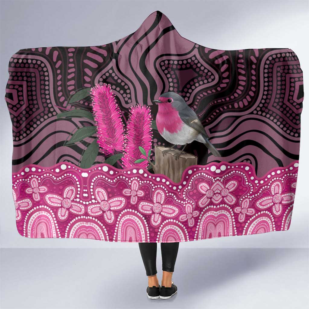 Australia Indigenous Hooded Blanket Breast Cancer Pink Robin Bottlebrush Aboriginal Art - Aussie Hoodie