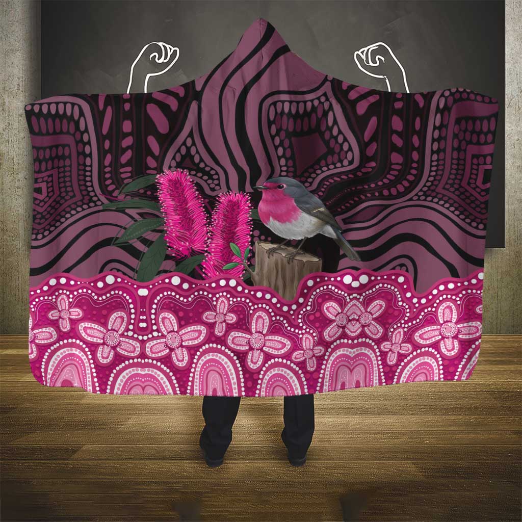 Australia Indigenous Hooded Blanket Breast Cancer Pink Robin Bottlebrush Aboriginal Art - Aussie Hoodie