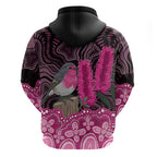 Australia Indigenous Hoodie Breast Cancer Pink Robin Bottlebrush Aboriginal Art - Aussie Hoodie