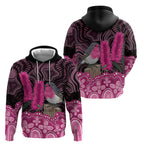 Australia Indigenous Hoodie Breast Cancer Pink Robin Bottlebrush Aboriginal Art - Aussie Hoodie