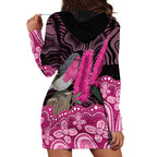 Australia Indigenous Hoodie Dress Breast Cancer Pink Robin Bottlebrush Aboriginal Art - Aussie Hoodie