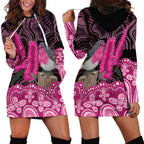Australia Indigenous Hoodie Dress Breast Cancer Pink Robin Bottlebrush Aboriginal Art - Aussie Hoodie
