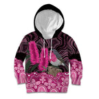 Australia Indigenous Kid Hoodie Breast Cancer Pink Robin Bottlebrush Aboriginal Art - Aussie Hoodie