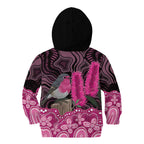 Australia Indigenous Kid Hoodie Breast Cancer Pink Robin Bottlebrush Aboriginal Art - Aussie Hoodie
