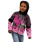 Australia Indigenous Kid Hoodie Breast Cancer Pink Robin Bottlebrush Aboriginal Art - Aussie Hoodie